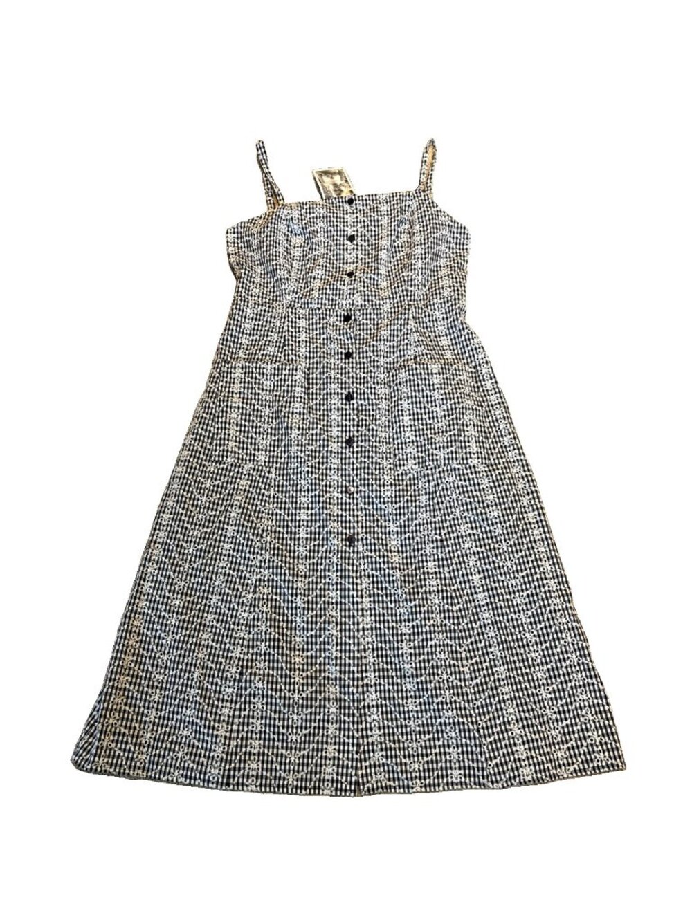 NWT Marilyn Monroe Eyelet Midi Dress Sz 12 Navy Gingham Smocked Cottagecore 50s